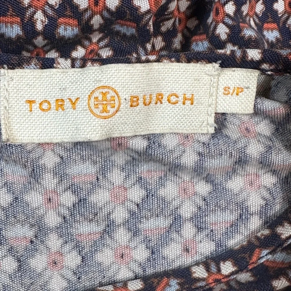 Tory‎ Burch Silk Jersey Dress Women Small Navy Orange Geometric Keyhole 22152495